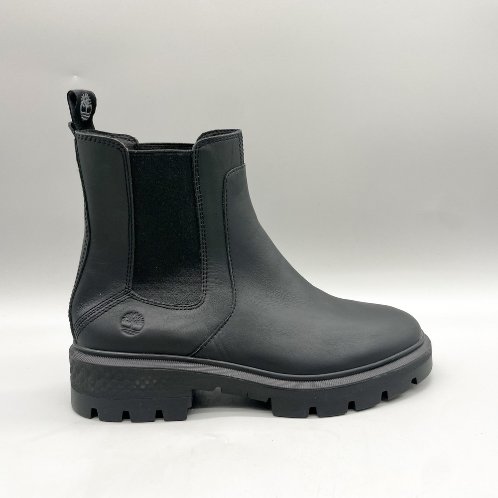Timberland Womens 8.5 Cortina Valley Chelsea Boots Black Leather Lug Sole Rugged